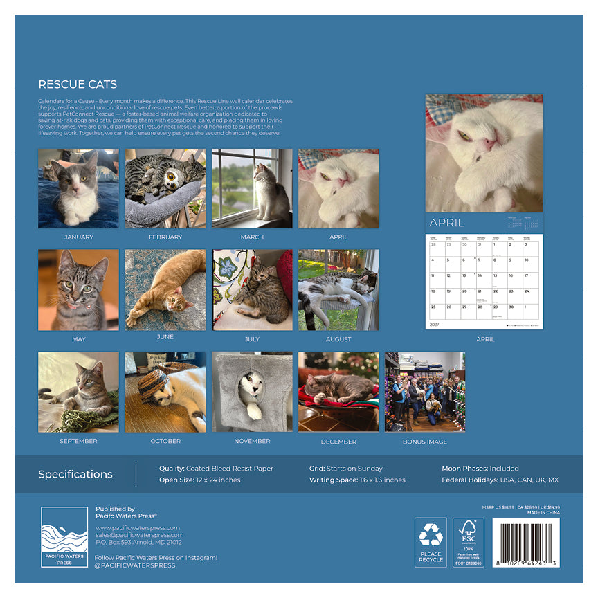 PFC: '27 Wall Calendars - Rescue Cats - Gives Back!