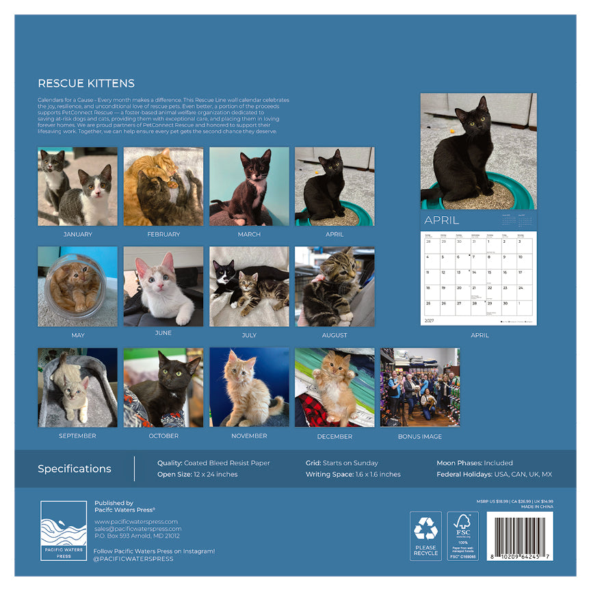 PFC: '27 Wall Calendars - Rescue Kittens - Gives Back!