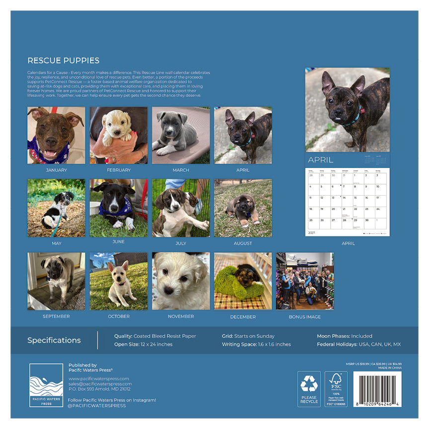 PFC: '27 Wall Calendars - Rescue Puppies - Gives Back!