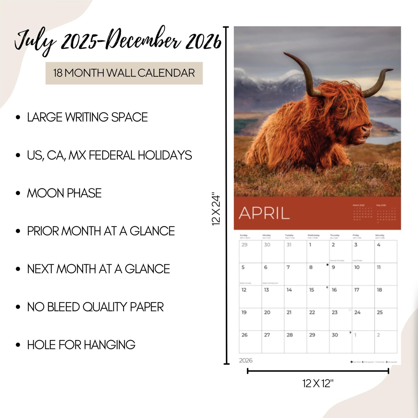 '26 Wall Calendar - Cows, Owls, & Woodland Creatures