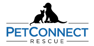 Logo of PetConnect Rescue with silhouettes of a dog and a cat.