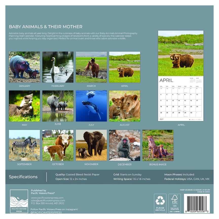 '27 Wall Calendar - Baby Animals & Their Mothers