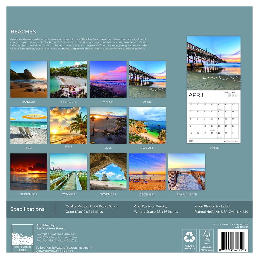 '27 Wall Calendar - Beaches