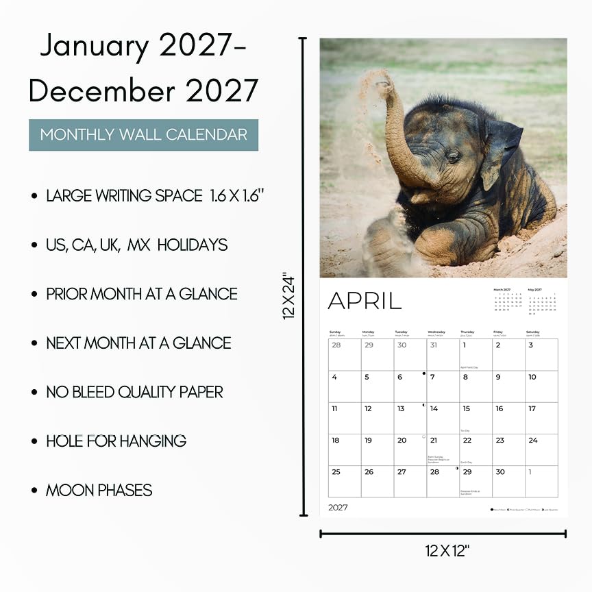 '27 Wall Calendar - Baby Elephants